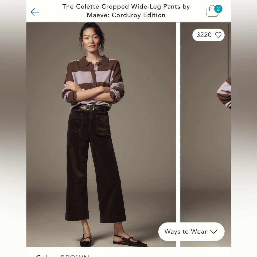 Anthropologie Colette cropped corduroy pants